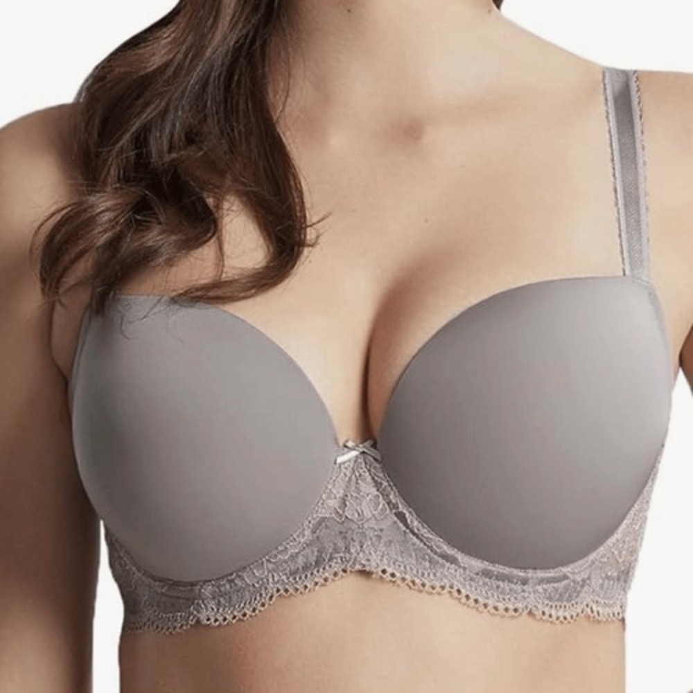 NWT Panache Clara Sweetheart Lace Trim Padded Underwire T-shirt Bra Gray 34F‎